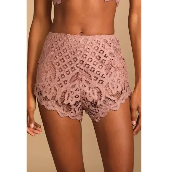 Intimately Free People XS New Adella Lace Pull On Shorts Festival Pink High Rise - Picture 3 of 11